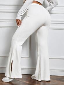 SHEIN EZwear 大尺碼女款純色休閒百搭日常穿著長褲 - 白色 - 查看 2