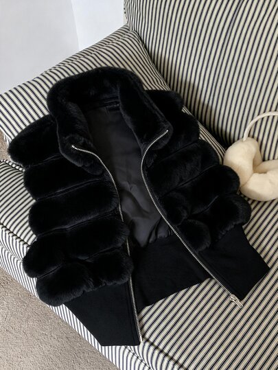 Comfortcana Plus Size Women's Casual Faux Fur Vest Faux Fur Jacket Suitable For Outdoor Wear