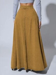 SHEIN SXY 女款休閒牛仔裙，鈕扣腰頭 - 黃色 - 查看 7