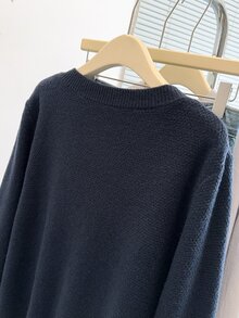 GlowEve CURVE Plus Size Women's Diamond Lattice Pattern Rope Detail Fashion Casual Elegant Pullover Knit Sweater Cardigan Solid Color Long Sleeve Button-Up Winter - Royal Blue - View 5