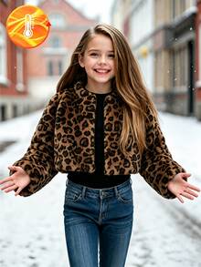 SHEIN Casuvi Kids 1件女童柔軟毛絨外套，優雅高貴長袖短版修身連帽外套，適合秋冬穿著 - 彩色 - 查看 1
