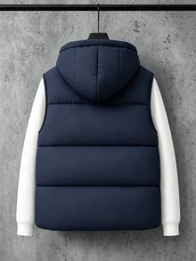 Boys Casual Hooded Vest, Autumn/Winter, Suitable For Outdoor, Cotton Padded - Navy Blue - View 2