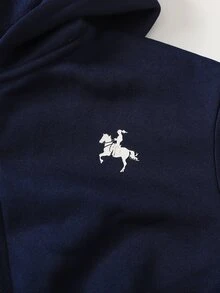 Áo khoác hoodie kéo khóa in chữ màu trơn phong cách tối giản cạp cao cho bé gái tween, thu đông - Màu xanh hải quân - Xem 6