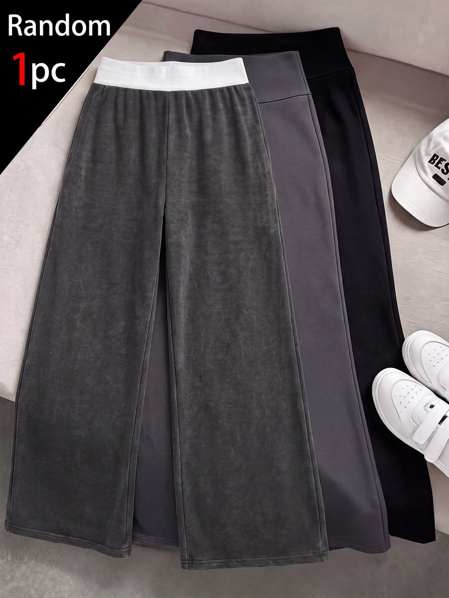 Teen Girl Fashion Colorblock Loose Wide Leg Sweatpants - Dark Grey - View 1