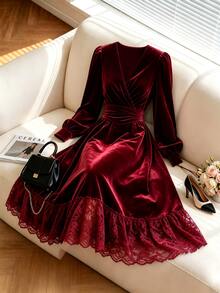 LUMIGAL Fall Clothes FOR WomenWomen Long Dresses - Burgundy - View 3