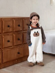 DAZY Infant (Girl) Korean Style Long Sleeve Colorblock Cartoon Jumpsuit - Khaki - View 7