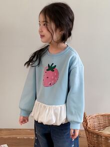 DAZY Infant/Toddler (Girl) Round Neck Casual Long Sleeve Sweatshirt, Autumn/Winter - Blue - View 6