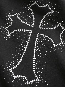 PAVTROS Men's Rhinestone Cross Pattern Pocket Wide Leg Sweatpants - Black - View 8