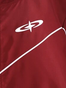 Vacaura American Street Racing Style Line Hooded Jacket, Zipper Hooded Coat, Curved Contrast Stitching Design On Body, Short Loose Fit Flattering And Versatile For All Body Types; Full Zipper Closure For Flexible Styling, Suitable For Daily Wear, Street Style, Spring/Autumn Single Wear, And Early Winter Layering - Burgundy - View 4