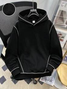 SHEIN 青少年男孩休閒寬鬆舒適百搭純色連帽衫，秋冬女款衣物 - 彩色 - 查看 3