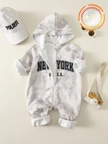 SHEIN 男嬰女嬰秋冬迷彩字母印花連帽針織連身衣 柔軟圓領長袖 百搭舒適 - 彩色 - 查看 3
