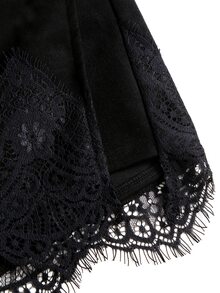 Sweetra Women's Retro Hot Girl Style Suede Texture Hem Lace Trim Shorts - Black - View 6