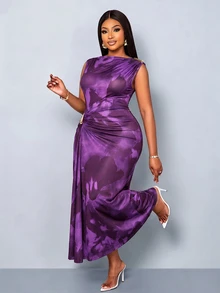 SOLERSUN Plus-Size Women's Slim-Fit Dress Suitable For Daily Commuting, Shopping, Parties, And Gatherings. - Violet Purple - View 2