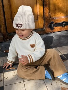 Kids Infant Boys Elastic Ribbed Pullover Long Sleeve Sweatshirt + Corduroy Long Pants Set - Multicolor - View 9