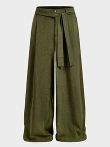 EASEVO Men's Plus Size Solid Color Waist Knot Wide Leg Loose Long Pants - Army Green - View 4