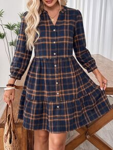 EMERY ROSE Women's Vacation Plaid Button Ruffle Hem Dress - Multicolor - View 7