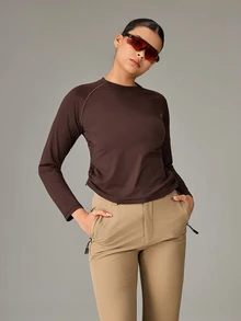 OutZeal Women Sports Tee Gym Daily Casual Soft Stretch Mesh Panel Long Sleeve Active Tops - Brown - View 6