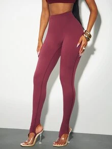 Denimoi Fashion Stirrup Leggings Fall Fashion Cold Weather Cool Girl Aesthetic Fashionable Streetwear - Burgundy - View 1