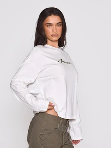 MUSERA Graphic Printed Crewneck Long Sleeve Tee Autumn Winter Fall Coolgirl Holiday Everyday Roadside Renegade - White - View 3