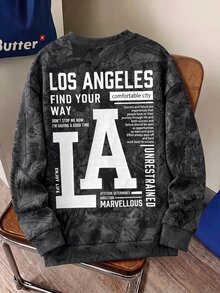 Tween Boy Casual Fashion Round Neck Long Sleeve Sweatshirt, Suitable For Autumn/Winter, Classic Handsome Cool Dry Branch & Fallen Leaf Print, Classic Text & Newspaper Layout Print, Suitable For Streetwear - Multicolor - View 2
