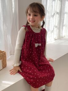 Hapijoa Young Girl Sweet Pleated Sleeveless Dress - Red - View 5