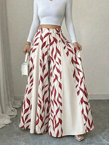 Elenzga 女款春夏優雅街頭風度假通勤印花拼接長褲 - 彩色 - 查看 3