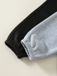 SHEIN 男嬰秋冬保暖內裡加厚黑色/灰色連帽衛衣套裝，適合外出與節日穿著，聖誕禮物 - 彩色 - 查看 6
