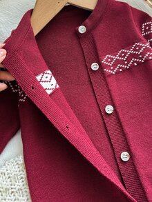 Cozy Pixies 新生兒針織圓領酒紅色爬服，適合秋冬穿著 - 酒紅色 - 查看 4