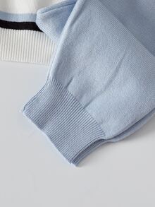 SHEIN 嬰兒/幼兒（男童）毛衣套裝，秋冬服飾，藍色條紋學院風休閒款，適合返校、派對、日常穿著 - 藍色 - 查看 8