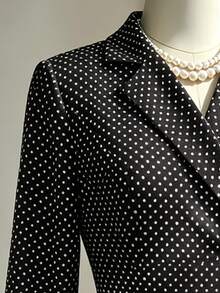 Fine & Folde Women's Autumn/Winter Polka Dot Faux Pearl Button Pleated Dress For Dating - Black - View 3