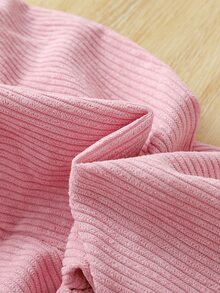 SHEIN Vintaside Kids 2件組幼兒女嬰燈芯絨長褲，可愛甜美粉色與橄欖綠，蝴蝶結羅紋紙袋腰鬆緊褲，正裝款，生日派對秋季保暖公主風假期純色 - 彩色 - 查看 8