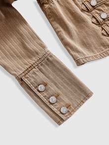 ROMWE Grunge Punk Nautical Punk Vintage Metal Buckle Distressed Washed Denim Thin Jacket - Brown - View 5
