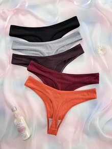 SHEIN 5pcs Soft & Comfortable Thong Panties Set - Multicolor - View 1