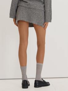 MUSEYN Grey Knit Mini Skirt Versatile Everyday Cosy Casual Fall - Grey - View 5