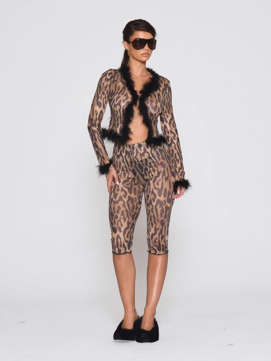 MUSERA Legging Capri Semi Transparan Motif Leopard Motif Leopard untuk Musim Gugur/Musim Dingin, Gaya Keren untuk Liburan, Sehari-hari, Pinggir Jalan, Pemberontak - MultiWarna - View 1