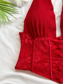 Soleia Áo ống xếp ly cổ yếm màu trắng phong cách Pure Desire, áo hai dây ngắn ôm sát gợi cảm hở lưng - trắng - Xem 5