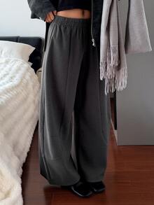 DAZY Women's Solid Color Elastic Waist Loose Fit Lounge Pants - Grey - View 6