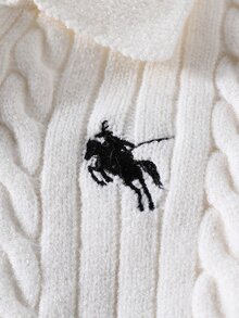 SHEIN 女童休閒百搭刺繡細節針織衫，秋冬女童服飾 - 米色 - 查看 4