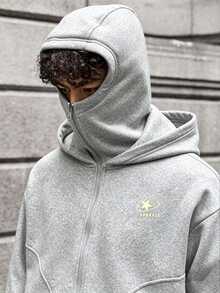 SHEIN 兒童青少年 Bo Black 雙面帽街頭風黑色運動衫，休閒學院風舒適時尚極簡實用百搭，柔軟面料，適合日常穿著、上學、旅行、戶外運動，四季皆宜 - 灰色 - 查看 2