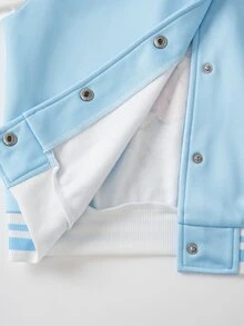 THE POWERPUFF GIRLS X SHEIN Tween Girl Letter Cartoon Print Baseball Collar Jacket - Multicolor - View 11
