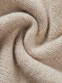 SHEIN Women Crew Neck Raglan Sleeve Knit Pullover, Hollow Out Mesh Knit Sleeve Solid Long Sleeve Slim‑Fit - Camel - View 6