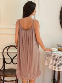 DAZY Women's Contrast Lace Ruffle Elegant Nightgown - Pink - View 2