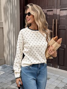 Serisse Women's Polka Dot Colorblock Casual Daily Long Sleeve Sweater,Fall/Winter Elegant Formal Luxury Business Chic Basic Christmas Back To School - Multicolor - View 5