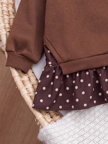 Baby Girl Infant Girl Plaid Colorblock Collared Autumn Dress - Brown - View 4
