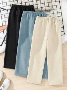 SHEIN 3件/組買2送1兒童青少年男孩休閒多功能厚磅燈芯絨長褲，適合秋冬、學校、家庭聚會、運動，秋季服飾，冬季服飾 - 彩色 - 查看 4