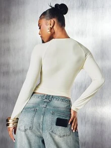 Denimoi Body Hugging Long Sleeve Sexy Tops Cowl Neck Top Fashion GNO Date Night Dinner Cold Weather - Beige - View 5