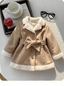 SHEIN Kids Kids Autumn/Winter Cute Casual Versatile Khaki Thermal Lined Jacket - Khaki - View 2