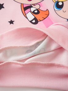 THE POWERPUFF GIRLS X SHEIN Young Girl Long Sleeve Casual Loose Hooded Sweatshirt - Pink - View 8