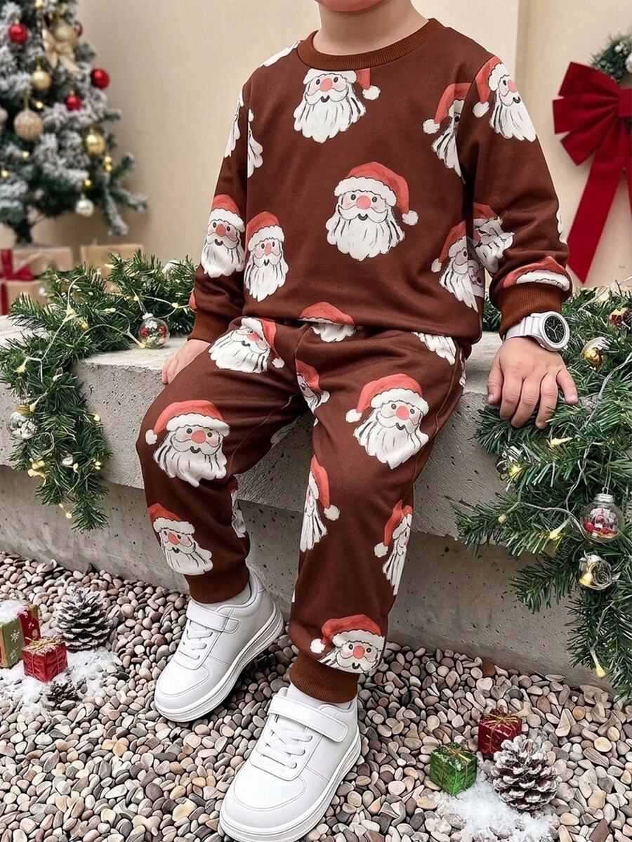 SHEIN Young Boys Casual Comfortable Versatile Cute Cartoon Print Crew Neck Sweatshirt And Long Pants Set Kids - Multicolor - View 1