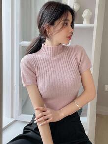 DAZY 女款純色立領休閒日常穿著針織上衣 - 粉色 - 查看 4